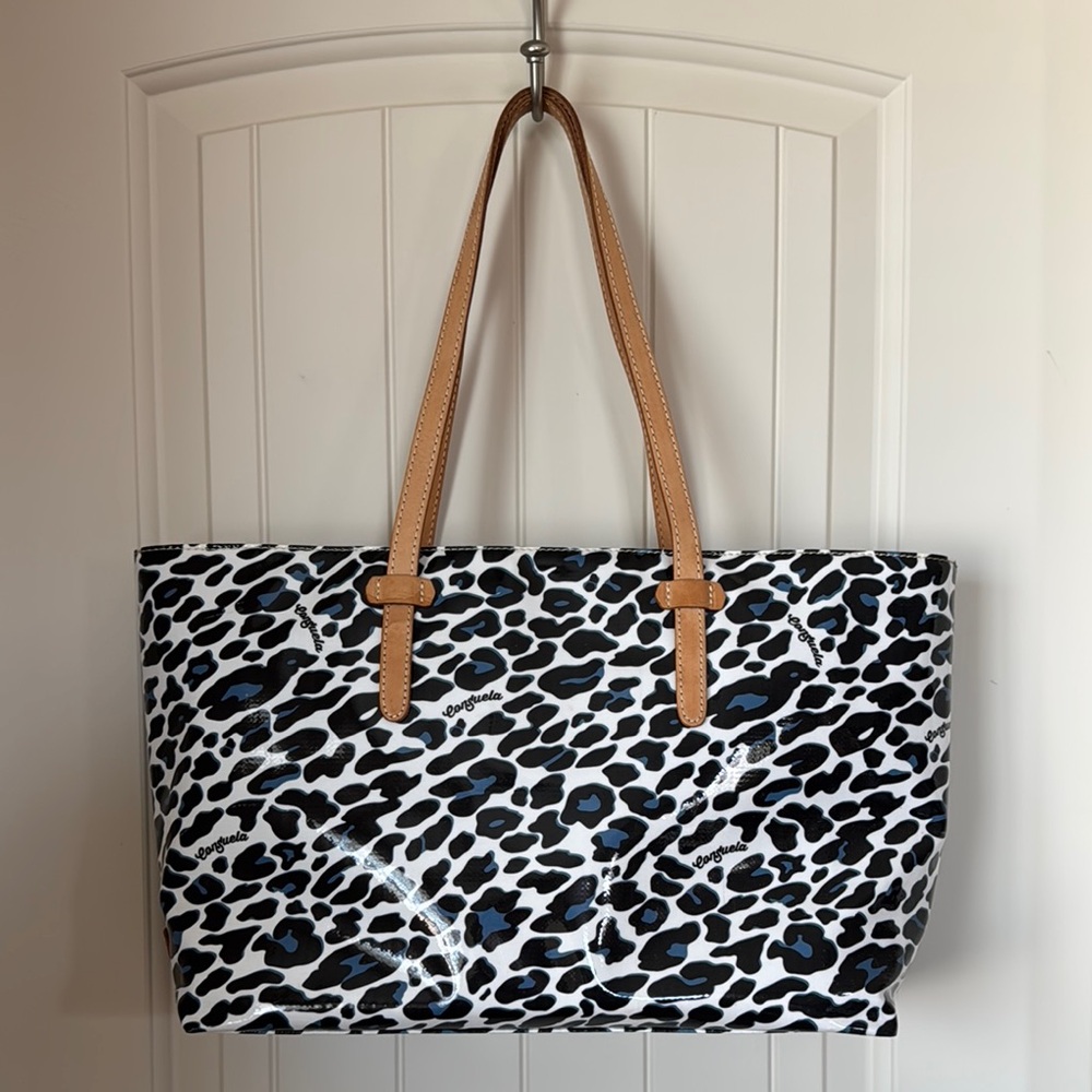 Consuela Leopard Print Tote with Blue Accents